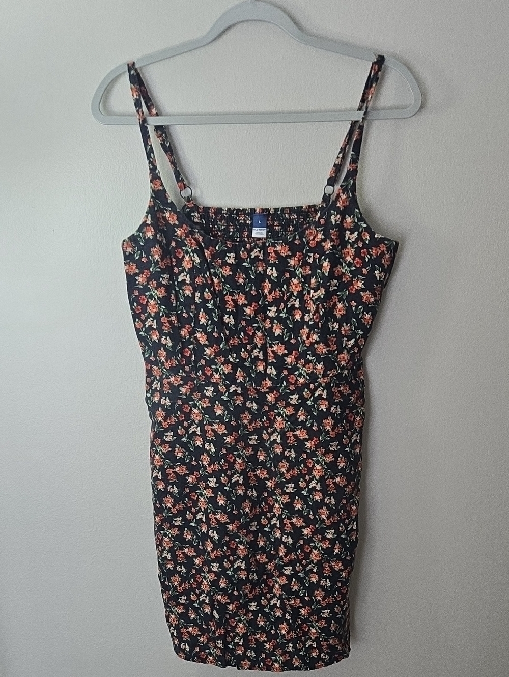 Floral Spaghetti Strap Dress - Black with Coral Floral